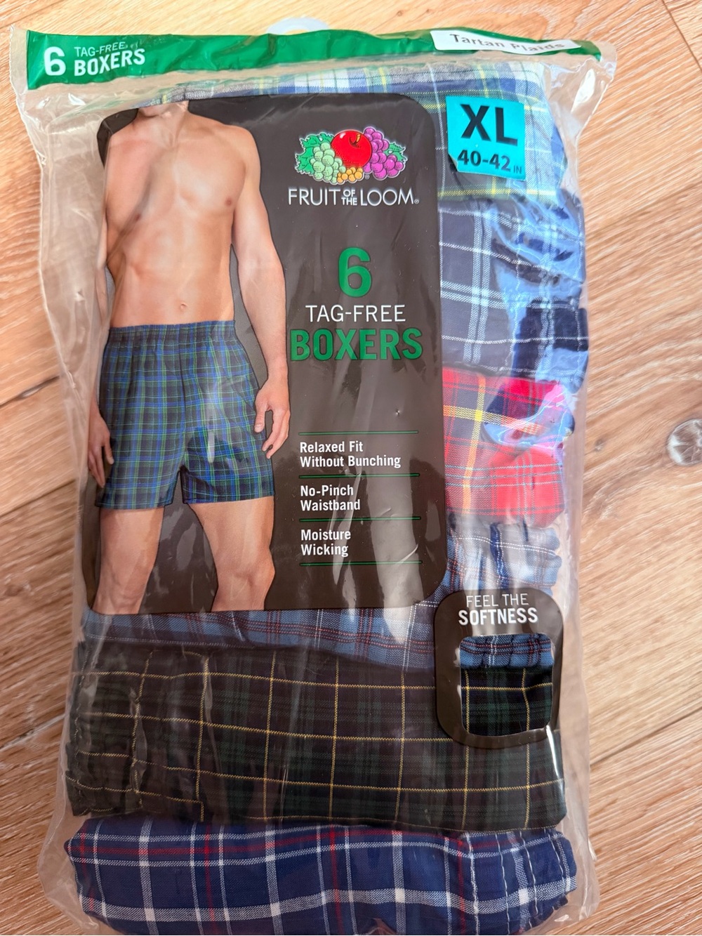 Fruit of the Loom XL Plaid Boxers Pack - Blue, Green, Red Plaids